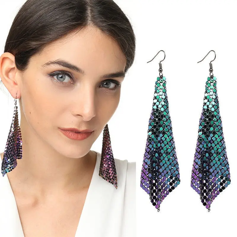 Shiny Multicolored Long Drop Earrings For Women Brides Classic Geometry Square Dangle Earring Wedding Party Jewelry Gift