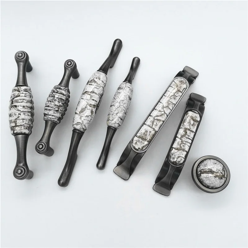 American Style Ceramic Handle Antique Wardrobe Cabinet Door Handles Drawer Pulls and Knobs European Black Furniture Hardware