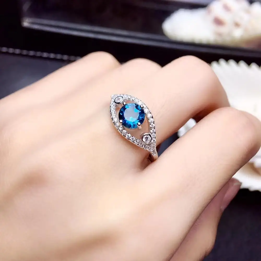 

eye style ocean blue natural Topaz ring 925 sterling silver certified natural gem pure clean ringe engagement ring girl gift