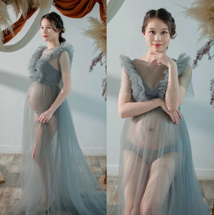 

Tulle Sexy Maternity Photography Dresses For Baby Showers Pregnancy Maxi Gown Long Pregnant Women Wrap Photo Shoot Prop