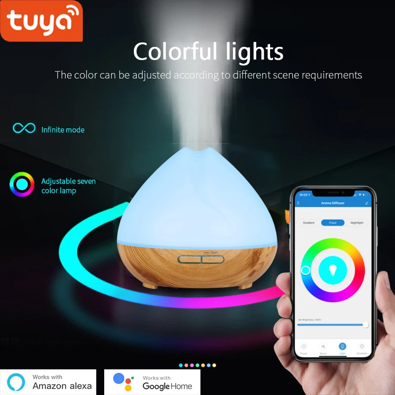 Alexa Control Tuya Smart Life Humidifier With RGB Light,  Wireless APP Remote Control WiFi Aroma Diffuser Google Home Compatible