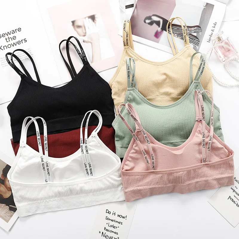 Women Bandeau Bra Sexy Lingerie Push Up Tube Tops Crop Top Seamless Underwear Letter Shoulder Strap Padding  Female Tube Tops