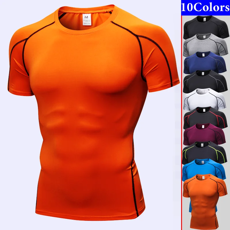 New Men Compression Shirts Fitness Tight Shirts Fashion Tees Breathable Workout Shirt Cool Under Baselayer Sport Shirt Workout S