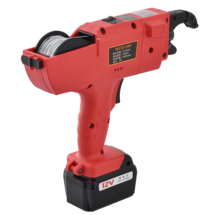 Atadora de barras de refuerzo eléctrica, máquina de encuadernación de barras de refuerzo de batería de litio recargable de mano, atadora automática de barras de refuerzo, 12V 8-34