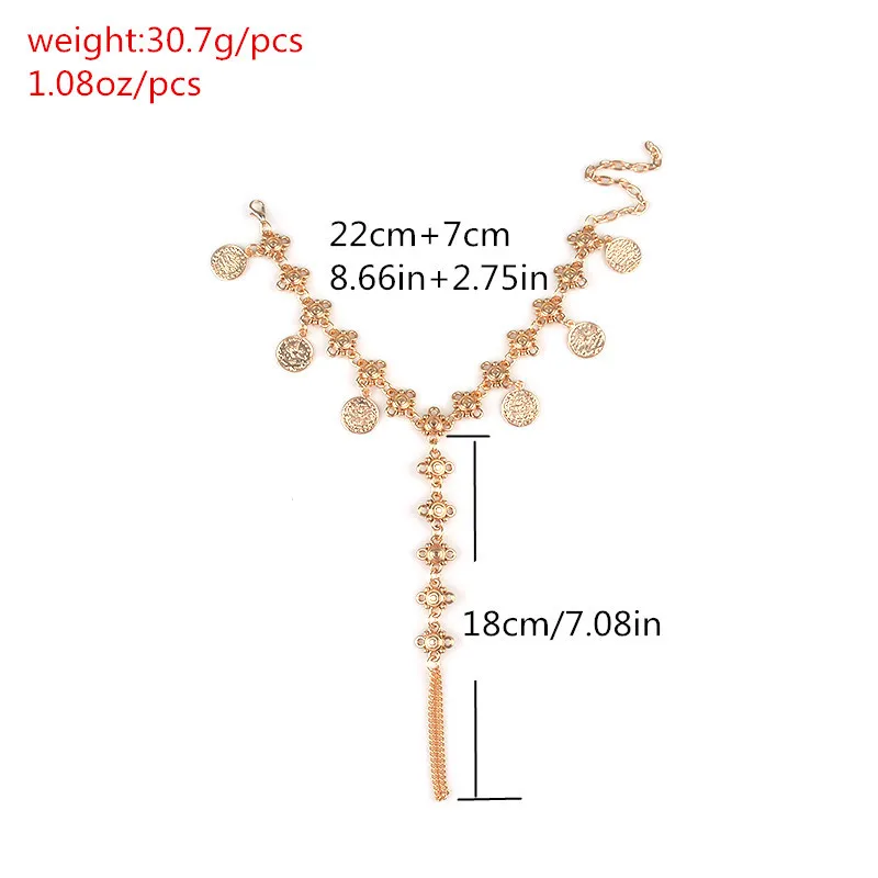 Retro Fashion Gold Silver color Coin Pendant Tassel Toe Ring Anklets Summer Beach Barefoot Sandals Chain Foot Jewelry For Women