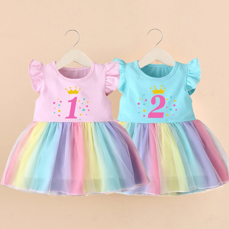 Girls Happy Birthday Number 1-4 Princess Dress New Summer Kid Girls Dresses Children Birthday Party Clothing Birthday Present