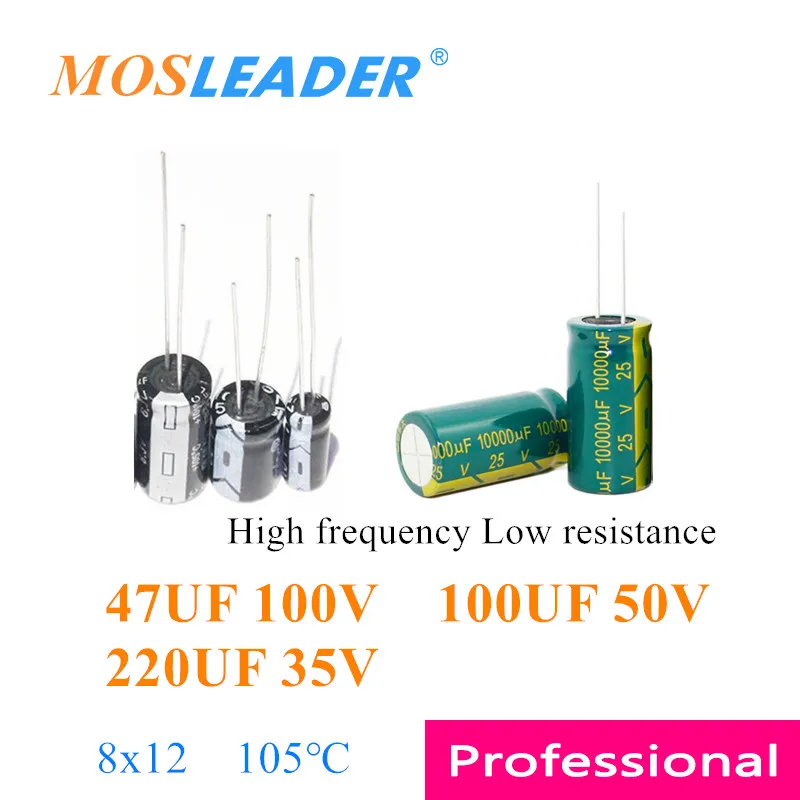 Mosleader 500 個 8*12 47 uf 100 v 100 uf 50 v 220 uf 35 v 高周波低抵抗 8 × 12 105 ℃ dip アルミ電解コンデンサ