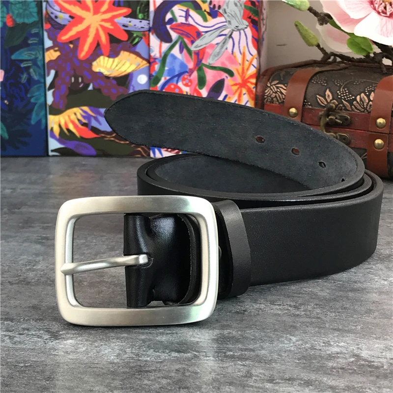 Stainless Steel Belt Buckle Mens Belts Luxury Super Thick Genuine Leather Belt Ceinture Belts Men Leather Waist Belt SBT0002