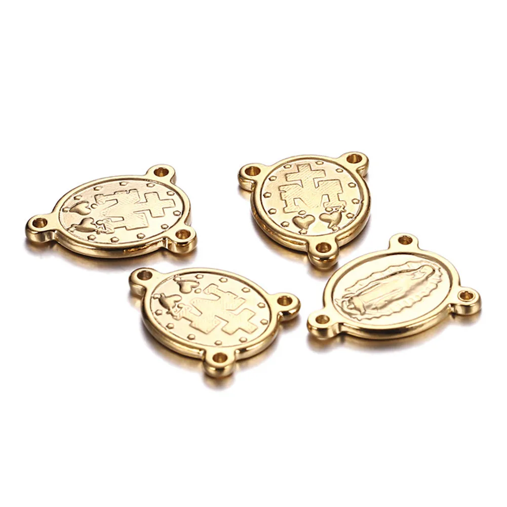 5PCS/lot Stainless Steel Three Hole Virgin Mary Charms Pendant For Jewelry DIY Making Religious Catholic Connector Accessories