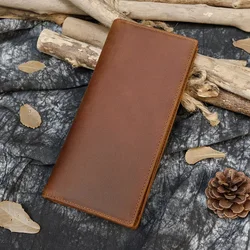 Luufan High Quality Genuine Leather Long Wallet Bifold Men Purse With Photo Coin Business Card Slot Leather Male Wallet Brown