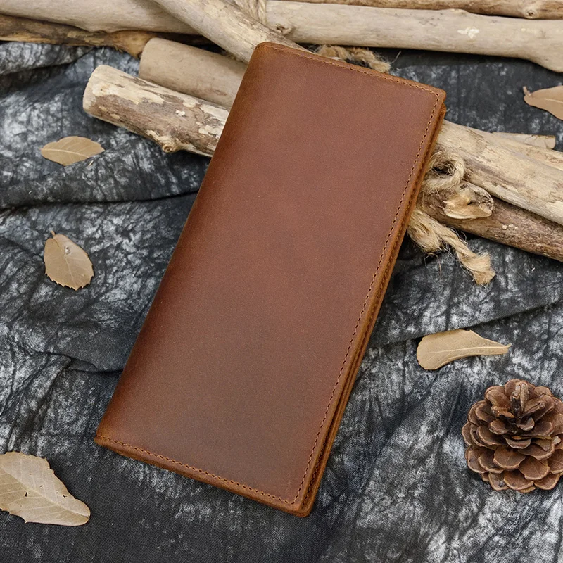 Luufan wysokiej jakości prawdziwy długi portfel ze skóry Bifold mężczyźni torebka ze zdjęciem moneta wizytówka Slot skórzany portfel męski brązowy