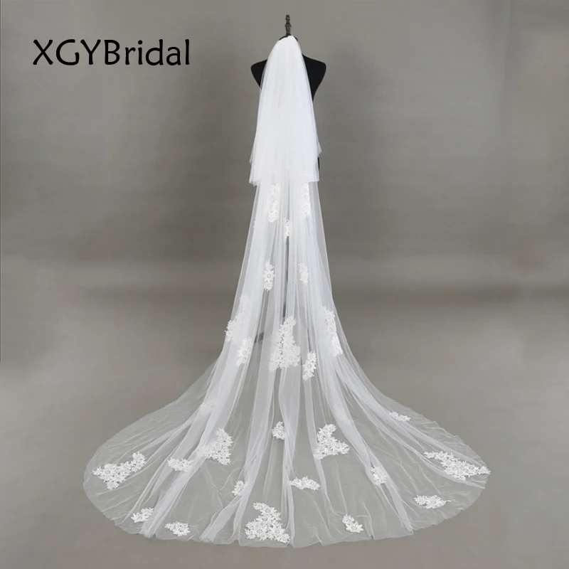 New Arrival Lace Appliqued Wedding Veil 2023 3 Meters Long Cut Edge Pure Yarn Bridal Veils Ivory Elegant Wedding Accessories