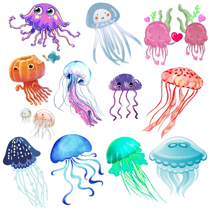 

Fashion Heat Transfer Sticker Dream Jellyfish Ocean Animal Stickers For DIY T-shirt Hoodies Clothes Applique Decor