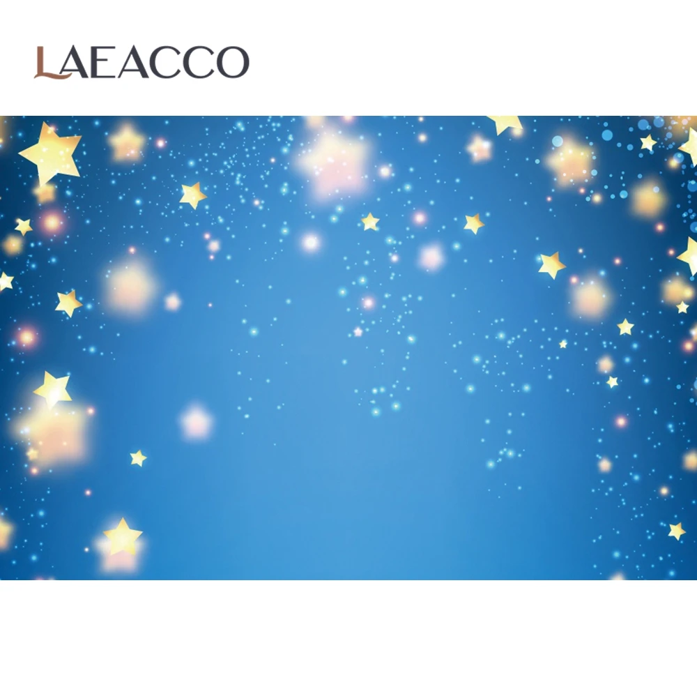 Laeacco Gold Shiny Star Blue Color Stage Party Decor Pattern Baby Photozone Photographic Background Photo Backdrop Photo Studio