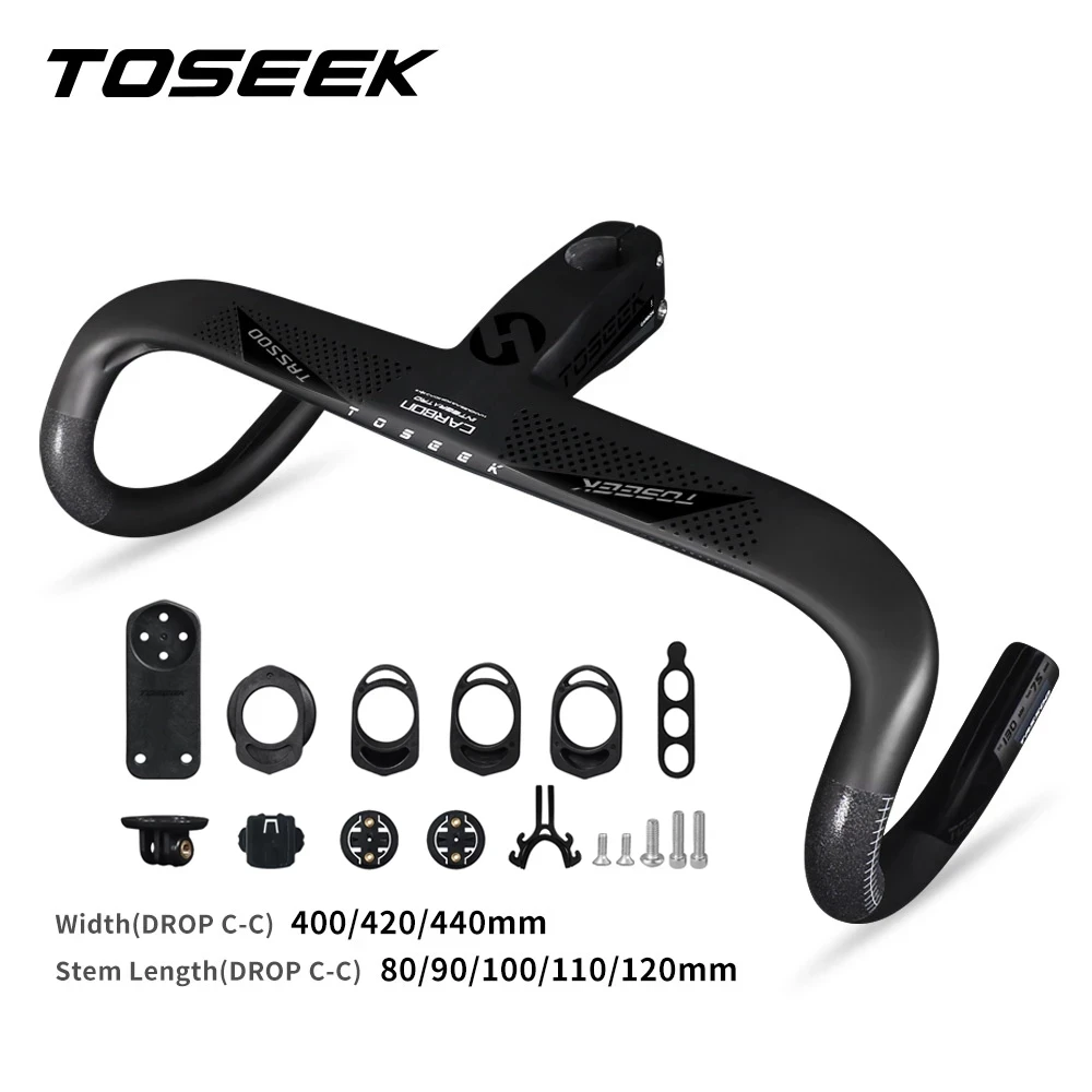 

TOSEEK Full carbon Road one-Integrated Handlebar 28.6mm Carbon Handlebars With GPS Computer Holder Road Handlebar 400/420/440mm