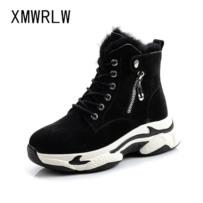 

XMWRLW Women's Ankle Boots 2020 Winter Warm Fur Ladies Snow Boots Genuine Leather Women Ankle Boot High Heels Winter Snow Boot