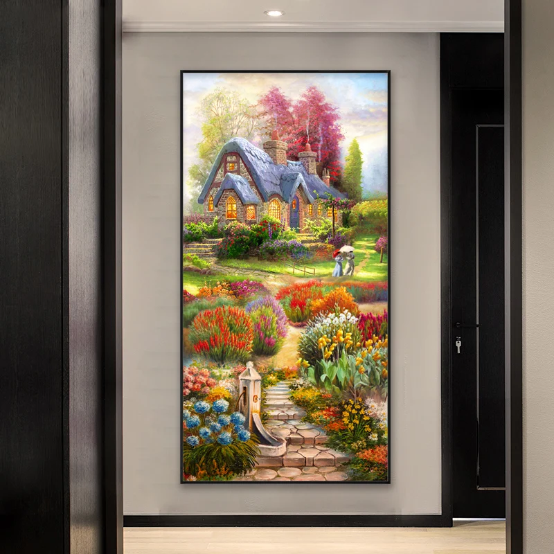 EECAMAIL 5D DIY Simple American Country Style Entrance Staircase Painting Diamond European Style Landscape Painting No Frame