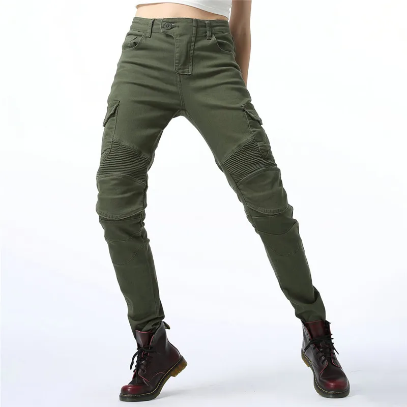 Hot Sale Black Motorcycle Pants Green Moto Jeans Woman Boyfriends Motorcycle Leisure Women\'s Jeans Blue Riding High Waist Jeans