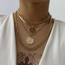 Punk Chunky Cuban Necklace with Coin Pendant #6