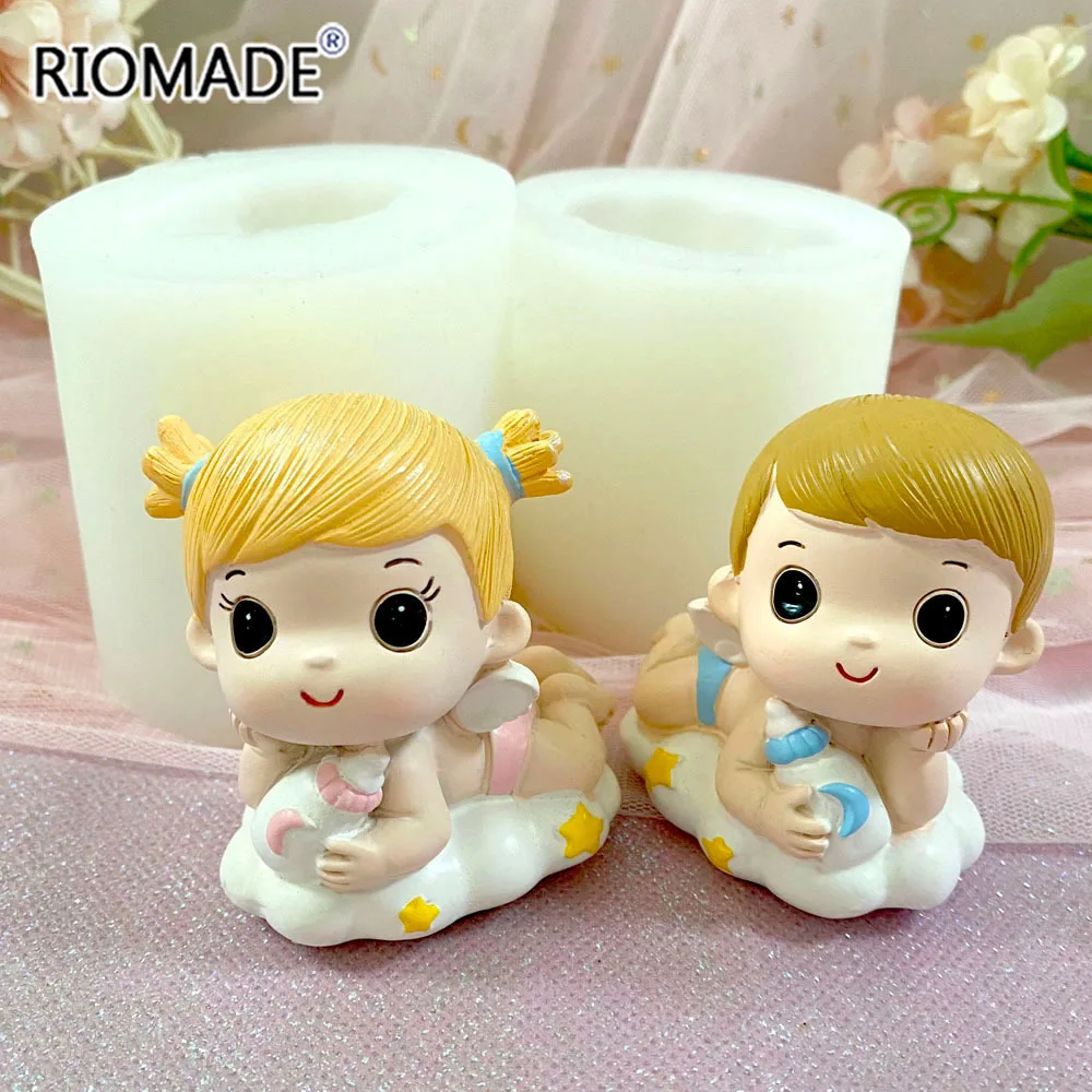 3D Milk Bottle Angel Baby Silicone Mold Boy And Girl Baby Fondant Cake Decorating Tools Chocolate Resin Gypsum Candle Mould