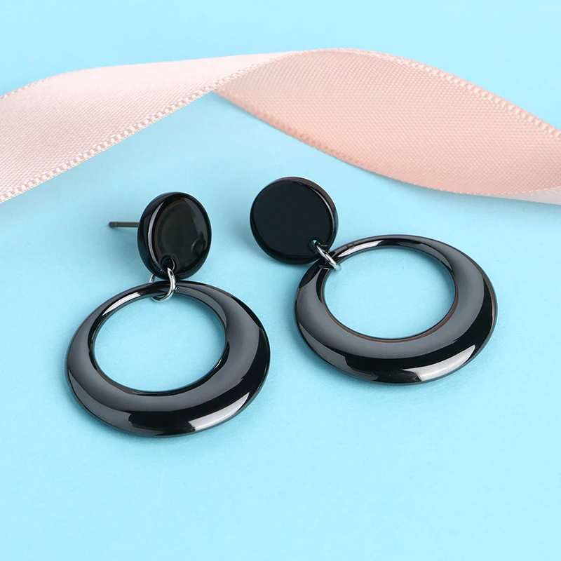 Punk Style Women Oversize Earrings For Female  Geometric Wedding Party Vintage Black Ceramic Earring Female Bohemian Bijoux