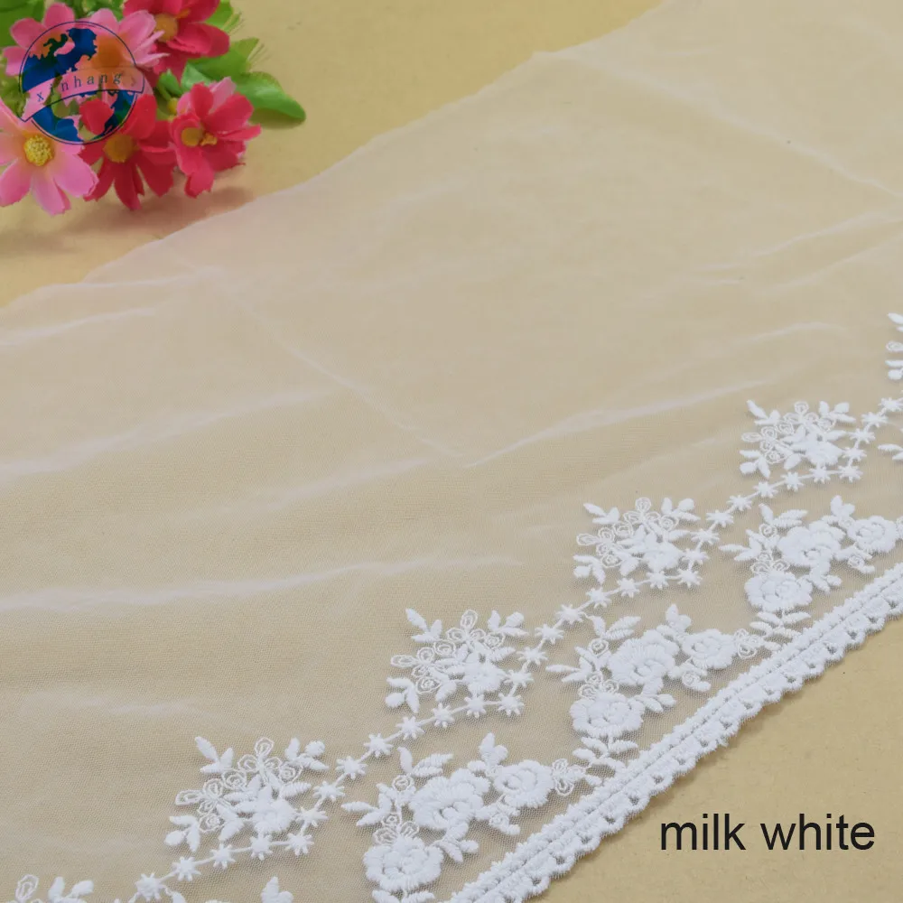 23cm Width White Cotton Embroidery French Lace Ribbon Fabric Guipure Diy Trims Warp Knitting Sewing Garment Accessories#4099