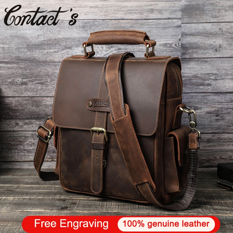 Contact \'S Gratis Graveren Mannelijke Schoudertas Koeienhuid Lederen Mannen Messenger Crossbody Tassen 10.5 \