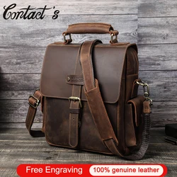 Contact's Free Engraving Male Shoulder Bag Cowhide Leather Men Messenger Crossbody Bags 10.5