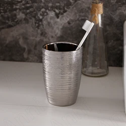 Silver Plating Ceramic Five-piece Bathroom Set Stripe Relief Desktop Toothbrush Holder Mouth Cup Sets Bathrooms Accessories