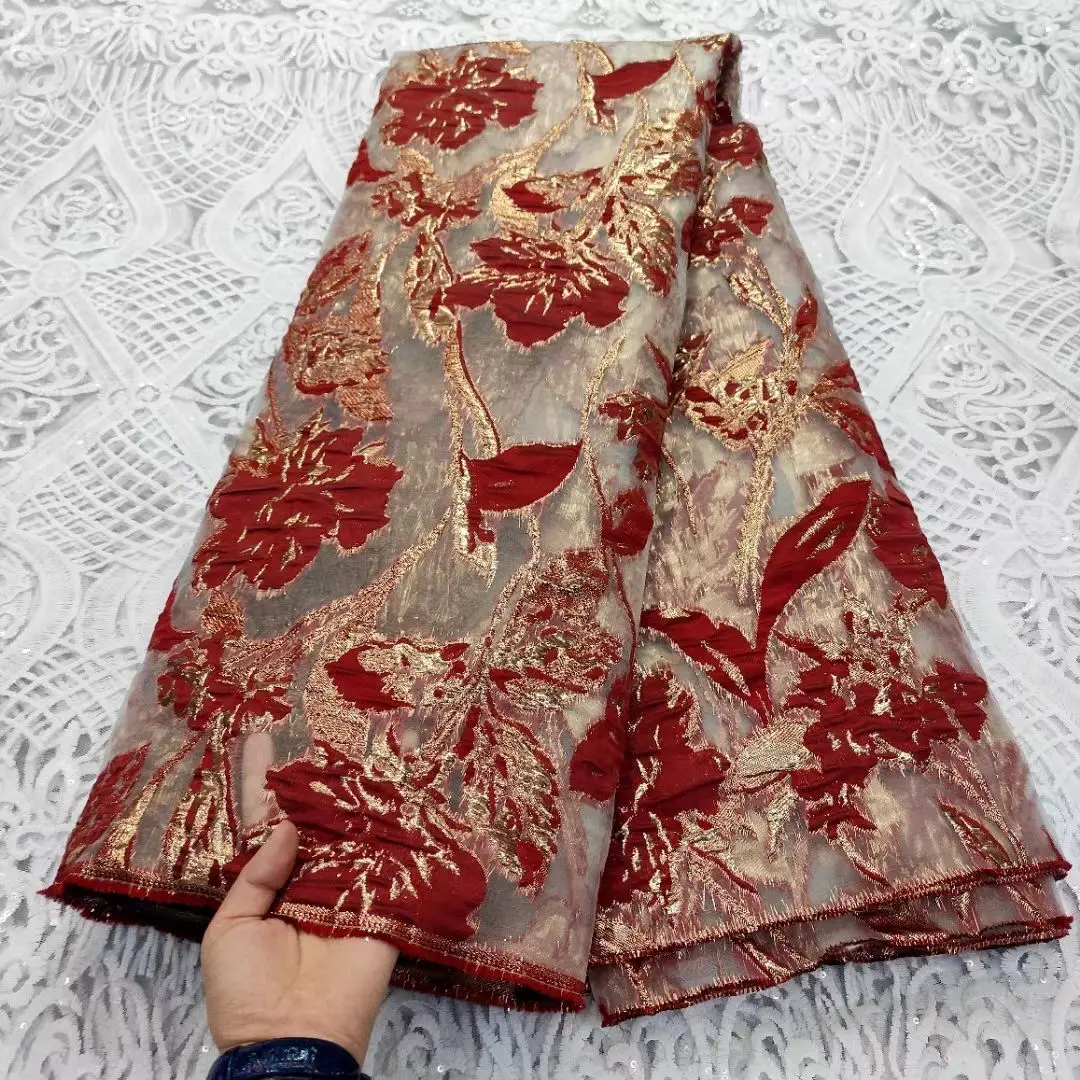 High Quality African  Brocade Jacquard Fabric Nigerian Tissus French Tulle Net Lace Material Organza Mesh Cloth For Sewing DJO15