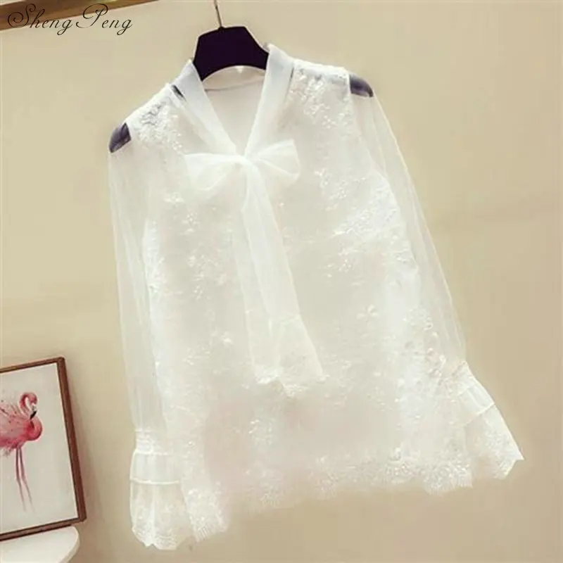 plus size women tops white lace blouse shirt womens tops and blouses long sleeve autumn women shirts elegant blusas V1756