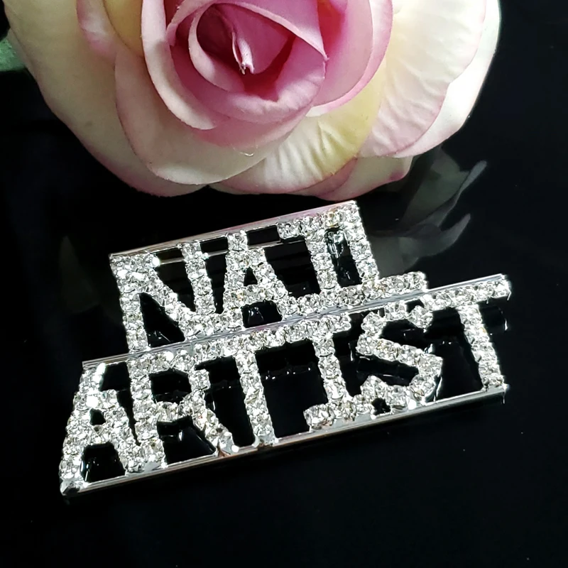 

Crystal Handmade "Nail Artist" Word Lapel Pin for Manicurists Gift Fashion Rhinestone Jewelry&Accessories WHOLESALE