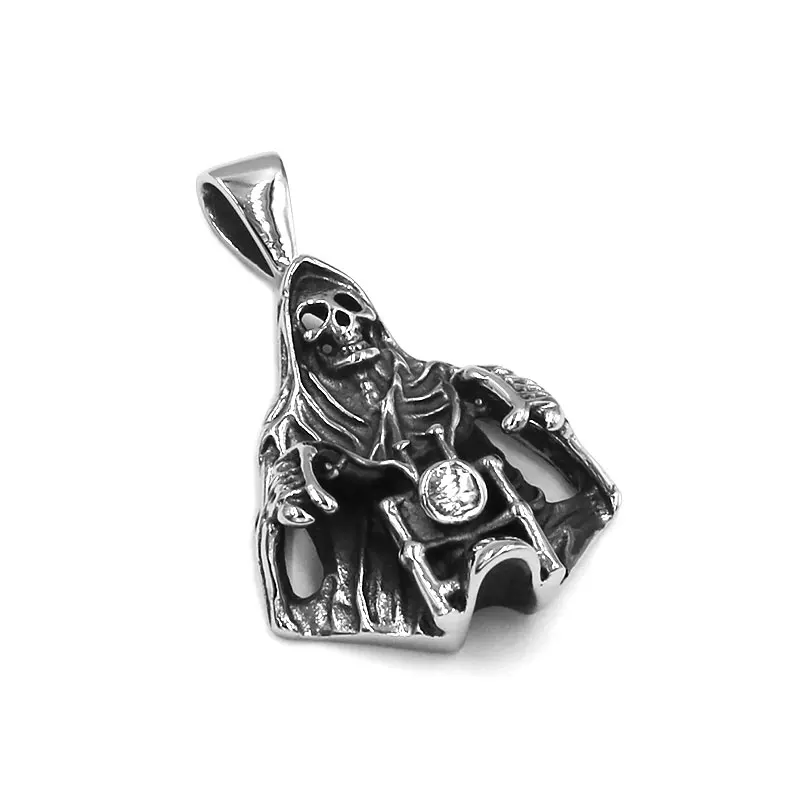 Grim Reaper Skull Ride Motorcycle Pendant Stainless Steel Jewelry Cool Vintage Skull Motor Biker Men Pendant 588B