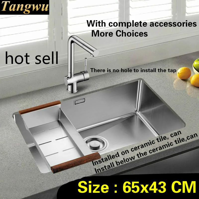 

Free shipping Kitchen sink standard mini durable 304 stainless steel 1.2 mm handwork single slot hot sell 65x43 CM