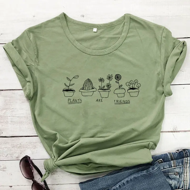 

Plants Are Friends 100% Cotton T-shirt Funny Crazy Plant Lady Gift Tshirt Cute Women Gardening Vegan Top Tee Shirt Camiseta