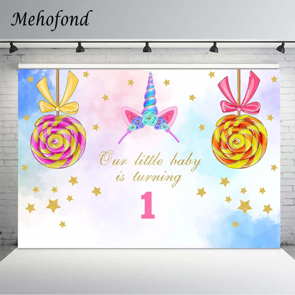 

Mehofond Photo Background Girl First 1st Birthday Party Unicorn Lollipop Gold Star Newborn Baby Shower Photography Backdrop Prop