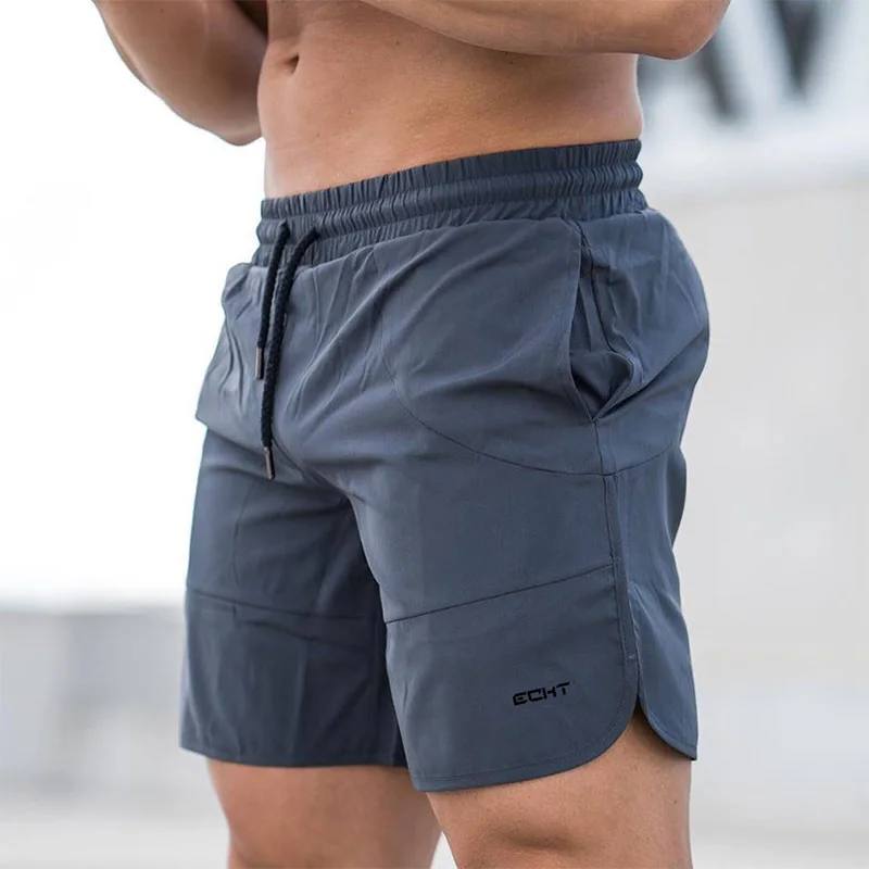 Shorts de poliéster masculino casual, musculação calça curta masculina, moletom com cordão até o joelho, ginástica fitness, nova moda