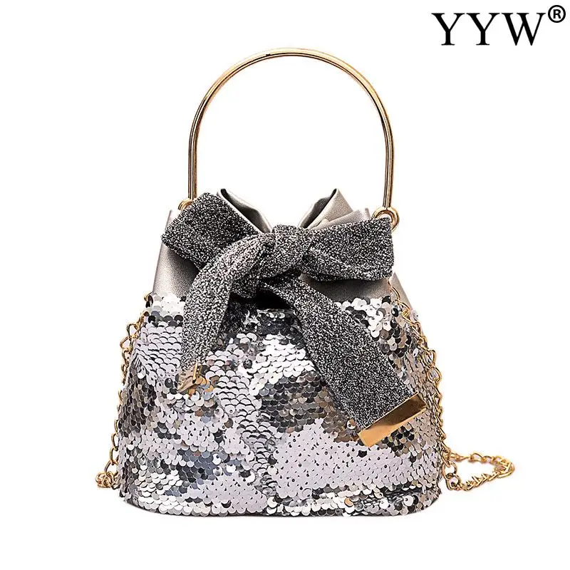 Fashion Women Bucket Shoulder Bag With Sequin Crossbody Bag Evening Party Purse Girl Wedding Bag Handbags Female Clutches Bolsos