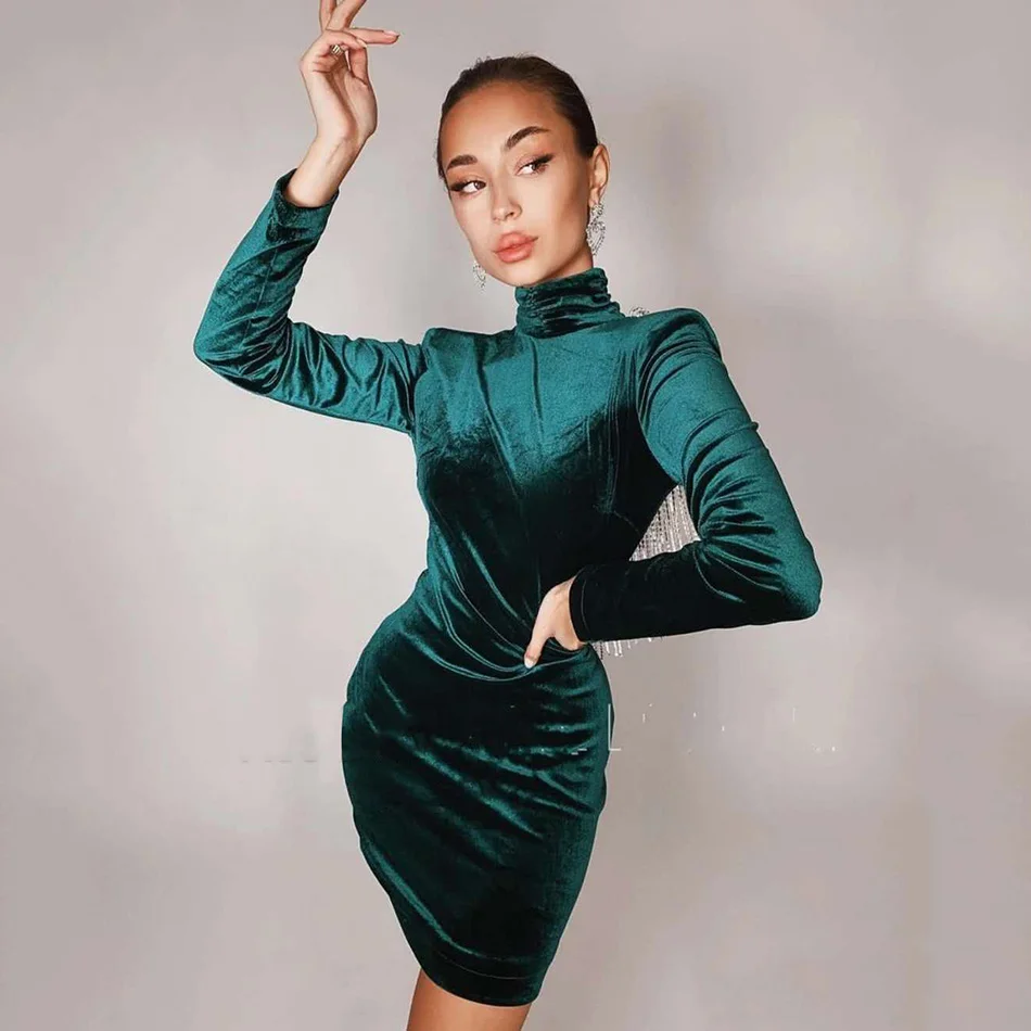 2024 High Quality Black Green Sexy Fashion Backless Diamonds Tassel Rayon Velvet Dress Evening Party Dresses Vestidos