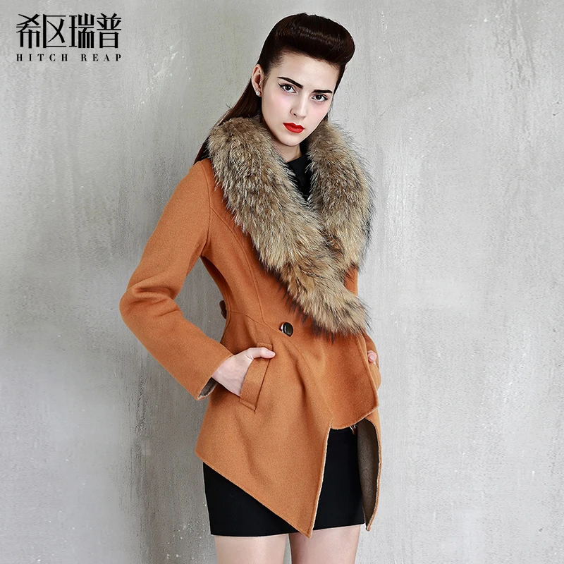 

High End Super Large Wool Collar Double Face Wool Cashmere Coat Short Woolen Coat