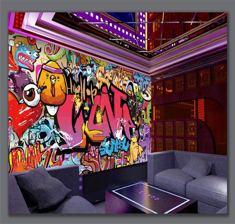 

Xuesu Letter graffiti bar KTV TV bedroom background wall custom 8D wallpaper 3D photo wall