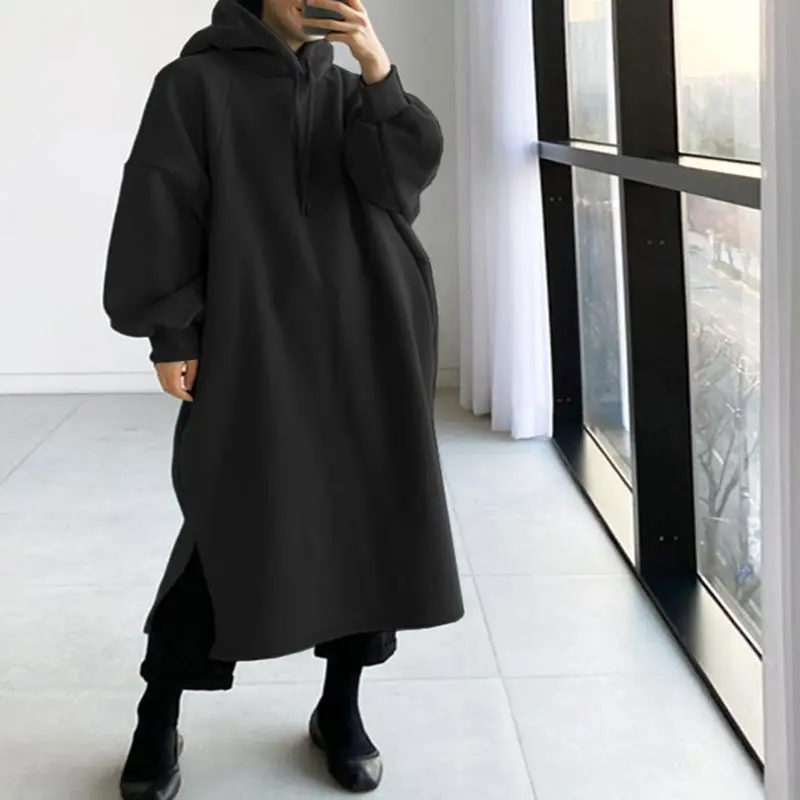 Ladies New Large Size Casual Long Hooded Sweater 150KG 10XL-5XL Fashionable Medium Length Pocket Fleece Hooded Sweater