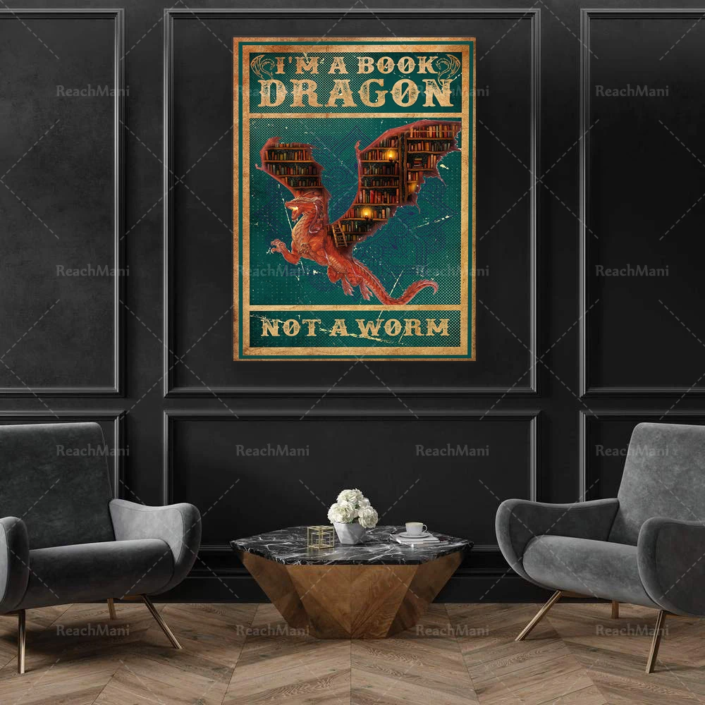 أنا تنين كتاب، ليس دودة، ملصق عاشق الكتب، فن جدار الطالب الذي يذاكر كثيرا، فن قماش القزم للديكور المنزلي، هدية لمحبي الكتب