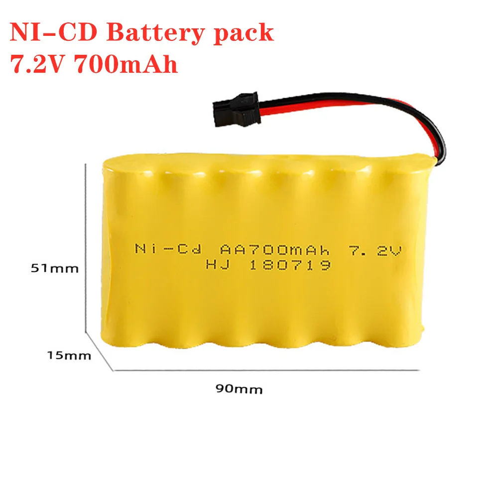 7.2V 700Mah Nicd Oplaadbare Batterij + Usb Oplader Voor Rc Speelgoed Auto Boot Pistool Tank Trein Onderdelen aa 7.2V Batterij Sm Plug