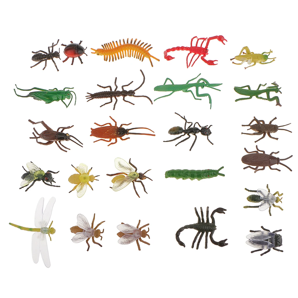 24pcs/set Realistic Insect Figurines, Assorted Bug Animal Figures, Kids Easter Eggs Cake Toppers Christmas Birthday Gift