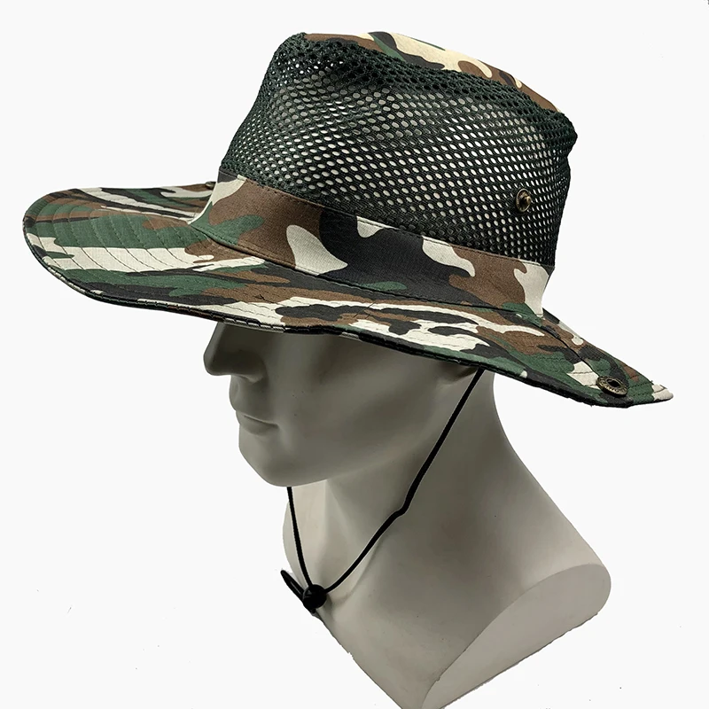 Outdoor Summer Wide Brim Man Breathable Mesh Travel Climbing Fishing  Beach Bucket Hats Foldable  Sunscreen Sun Cap X015