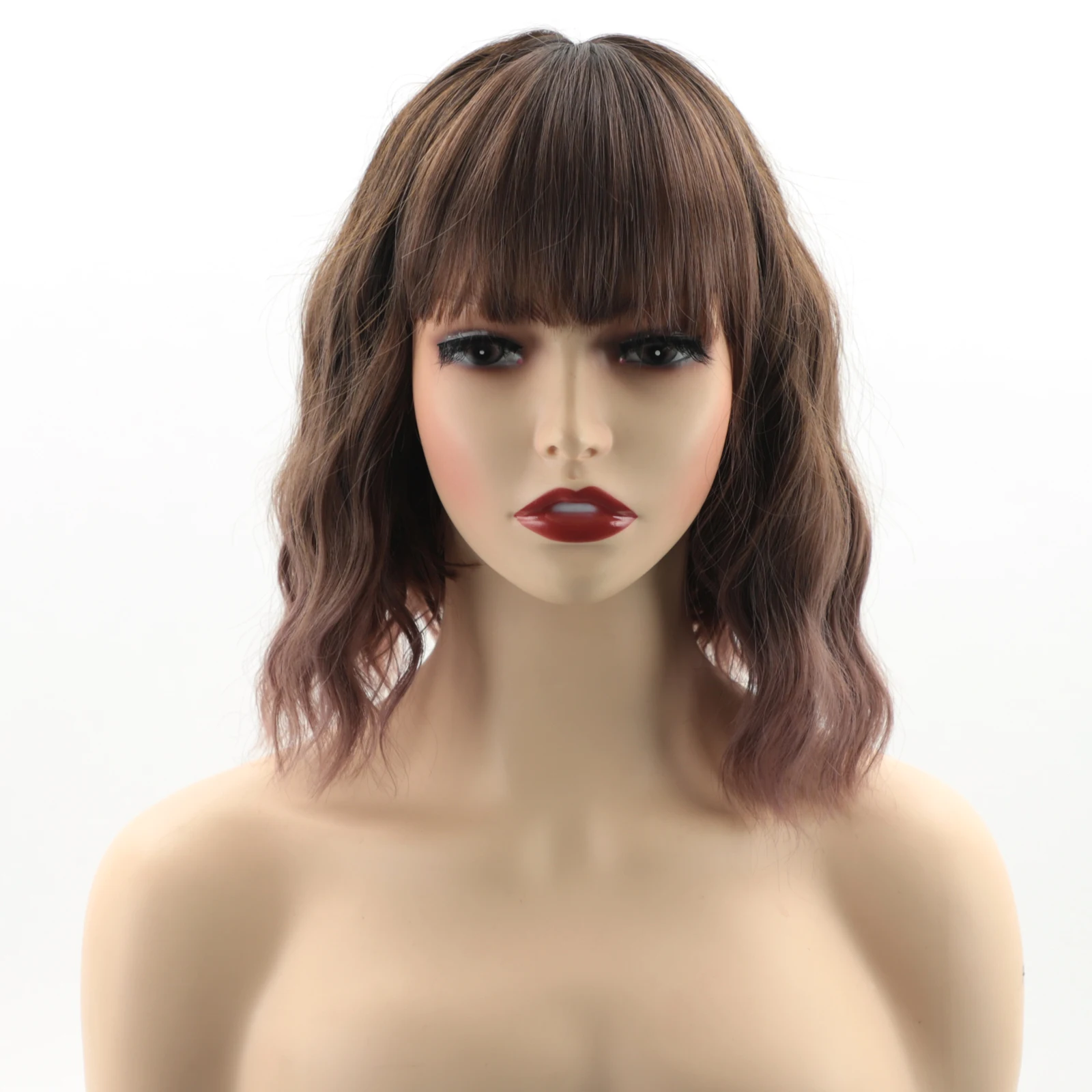 

Amir Synthetic Pastel Wavy Wig With Air Bangs Women's Short Bob Wig Curly Wavy Shoulder Length Bob Cosplay Wig for Girl Wigs