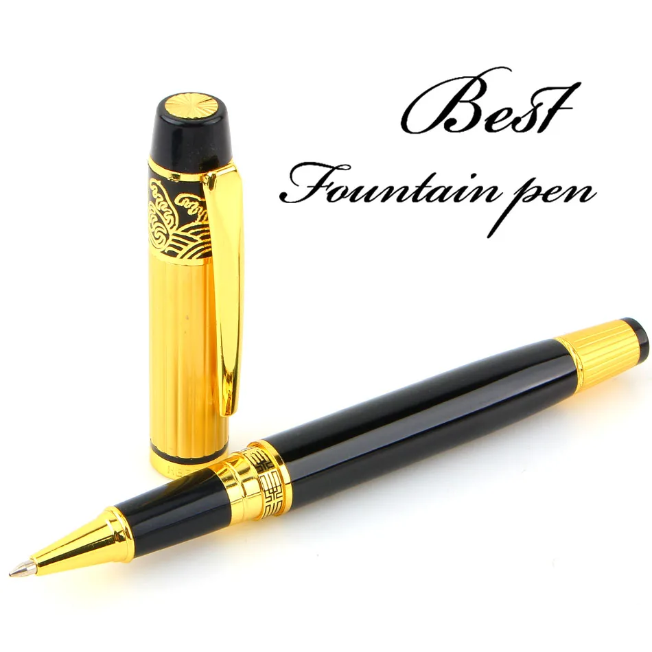 1 Buah Logam Golden Fountain Pen dengan Tinta untuk Bisnis Fountain Pen Hadiah Rantang Caneta Kantor Sekolah Perlengkapan Alat Tulis