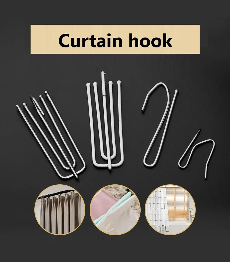 Metal Shower Curtain Hooks Metal Anti-rust Curtain Tape Hook Curtain Cloth Ring Clamp Tracks Stainless Steel Curtain Accessories