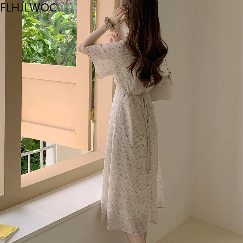 Korea Chic Dress 2021 Summer Holiday Date Girls V Neck Draped Sweet Romantic Floral Printed Women Long Dresses Vestidos